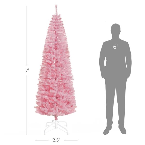 HOMCOM 7-ft Artificial Christmas Tree Xmas Holiday Pencil Tree Home - Pink