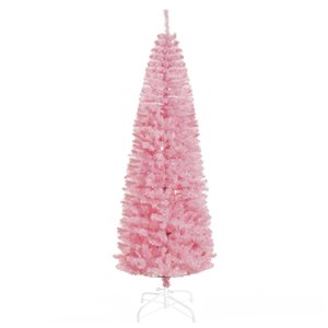 HOMCOM 7-ft Artificial Christmas Tree Xmas Holiday Pencil Tree Home - Pink