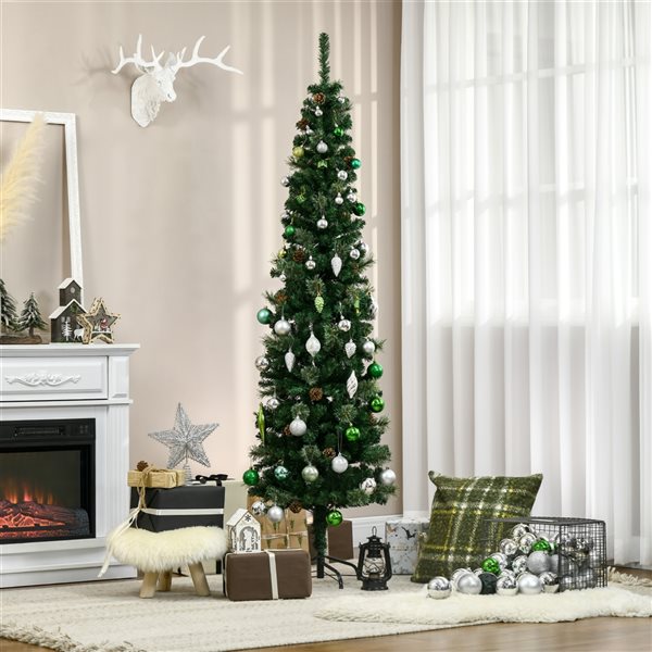 HOMCOM 6.5-ft Artificial Slim Christmas Tree with Pine Cones