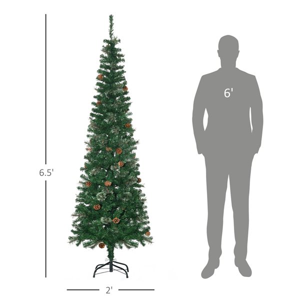 HOMCOM 6.5-ft Artificial Slim Christmas Tree with Pine Cones