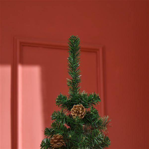 HOMCOM 6.5-ft Artificial Slim Christmas Tree with Pine Cones