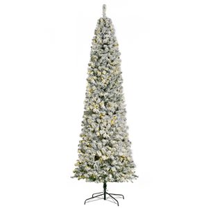 HOMCOM 9-ft Prelit Snow Flocked Christmas Tree with Light