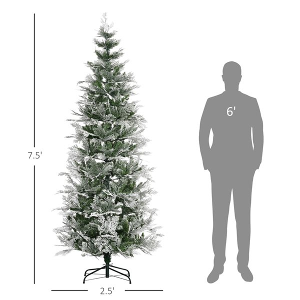 HOMCOM 7.5 Foot Snow Flocked Artificial Christmas Tree Holiday with Pencil Shape