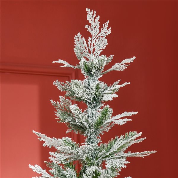 HOMCOM 7.5 Foot Snow Flocked Artificial Christmas Tree Holiday with Pencil Shape