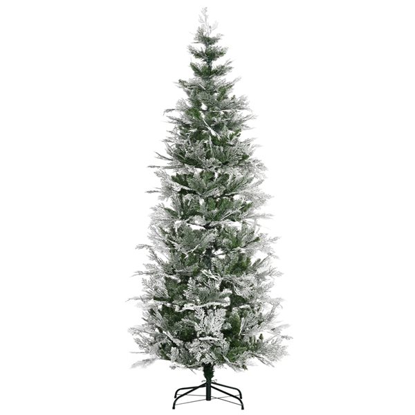 HOMCOM 7.5 Foot Snow Flocked Artificial Christmas Tree Holiday with Pencil Shape