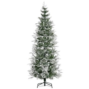 HOMCOM 7.5 Foot Snow Flocked Artificial Christmas Tree Holiday with Pencil Shape