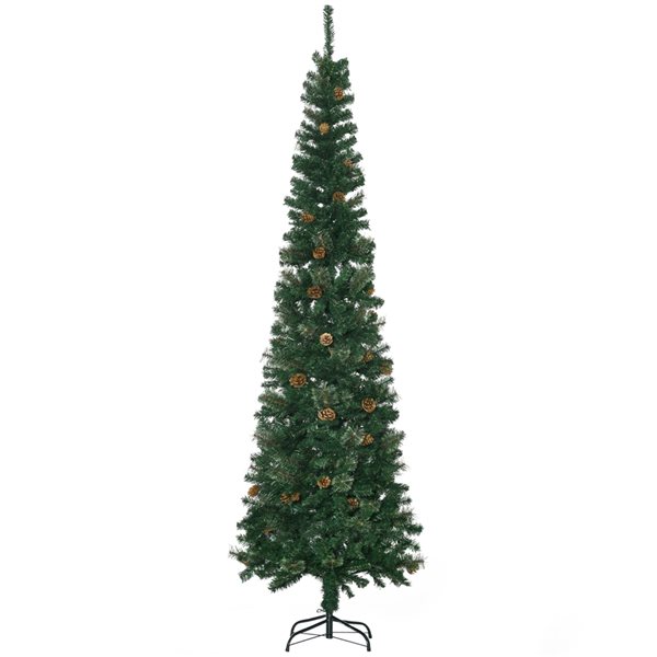 HOMCOM 7.5-ft Artificial Slim Christmas Tree with Pine Cones