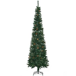 HOMCOM 7.5-ft Artificial Slim Christmas Tree with Pine Cones