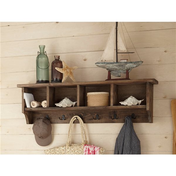 Alaterre Modesto Brown 6-Hook Hook Rack with Storage