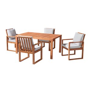 Alaterre Weston Natural Wood Frame Patio Dining Set with Grey Cushions Included - 5-Piece