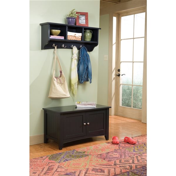 Alaterre Shaker Cottage Charcoal Grey 4-Hook Hook Rack with Storage and Cabinet Bench