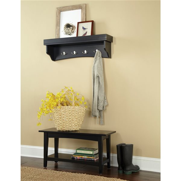 Alaterre Shaker Cottage Charcoal Grey 4-Hook Hook Rack with Tray Shelf and Bench