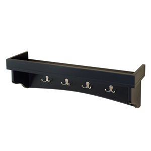 Alaterre Shaker Cottage Charcoal Grey 4-Hook Hook Rack with Tray Shelf