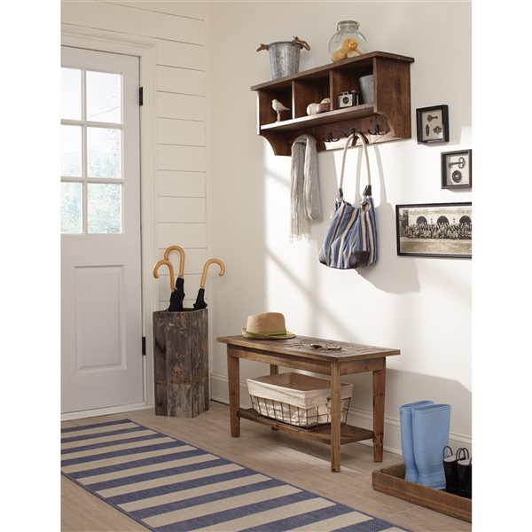 Alaterre Revive Brown 5-Hook Hook Rack with Storage and Bench