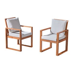 Alaterre Weston Natural Wood Stationary Conversation Chairs with Grey Cushioned Seat - Set of 2