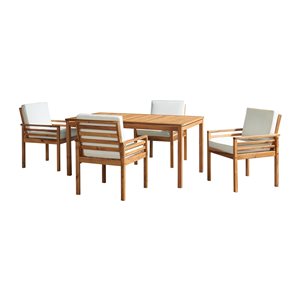 Alaterre Okemo Natural Wood Frame Patio Dining Set with Tan Cushions Included - 5-Piece
