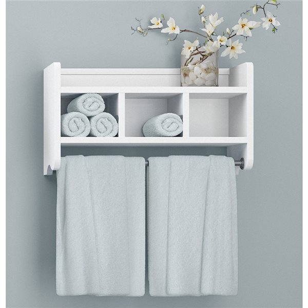 Alaterre White Wood Wall Mount Bathroom Shelf