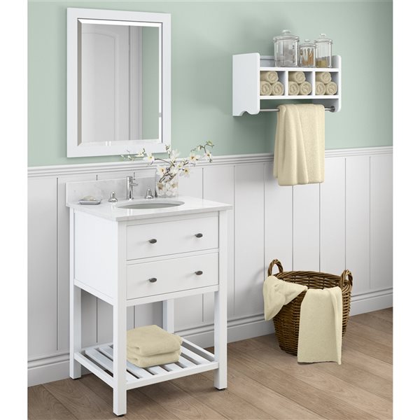 Alaterre White Wood Wall Mount Bathroom Shelf