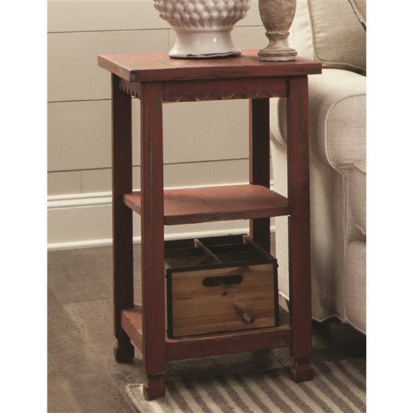 Alaterre Country Cottage Antique Red Wood Rectangular End Table