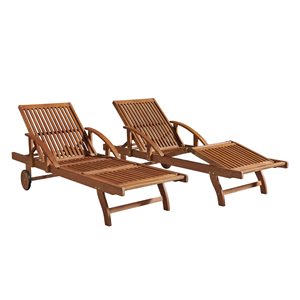 Alaterre Caspian Stationary Natural Wood Lounge Chairs with Slat Seat - Set of 2