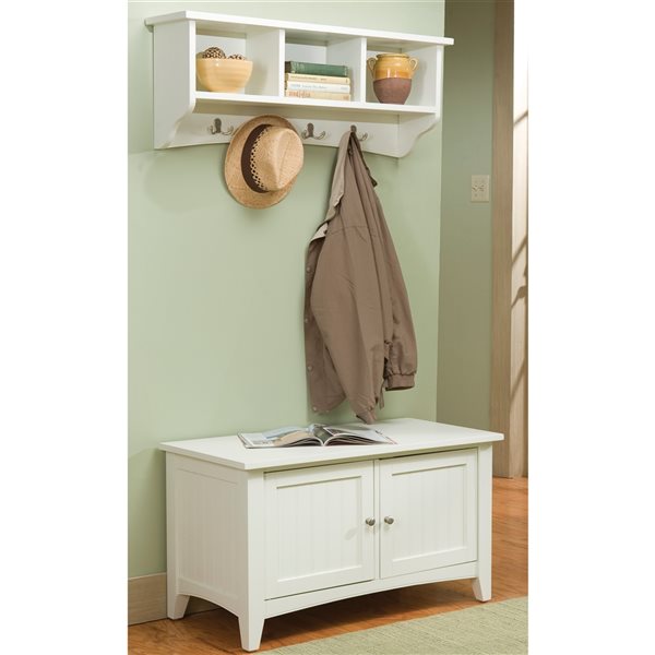 Alaterre Shaker Cottage Ivory 4-Hook Hook Rack with Storage and Cabinet Bench