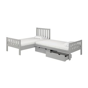 Alaterre Aurora Dove Grey L-Shaped Twin Frame Bed with Integrated Storage