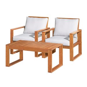 Alaterre Grafton Wood Frame Patio Conversation Set with Cushions Included - 3-Piece