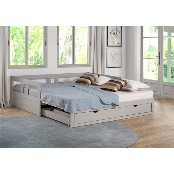 Alaterre Melody Dove Grey Twin Extendable Day Bed with Integrated Storage