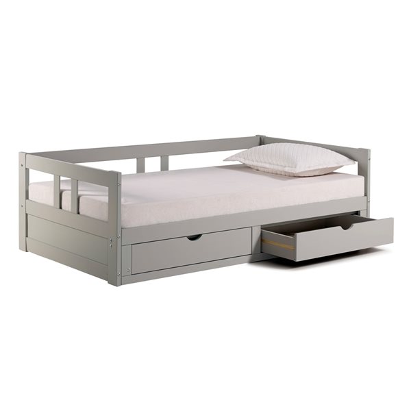 Alaterre Melody Dove Grey Twin Extendable Day Bed with Integrated Storage