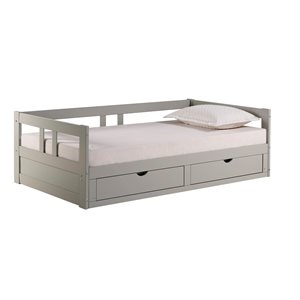 Alaterre Melody Dove Grey Twin Extendable Day Bed with Integrated Storage