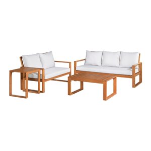 Alaterre Grafton Wooden Frame Patio Conversation Set with Cushions Included - 4-Piece