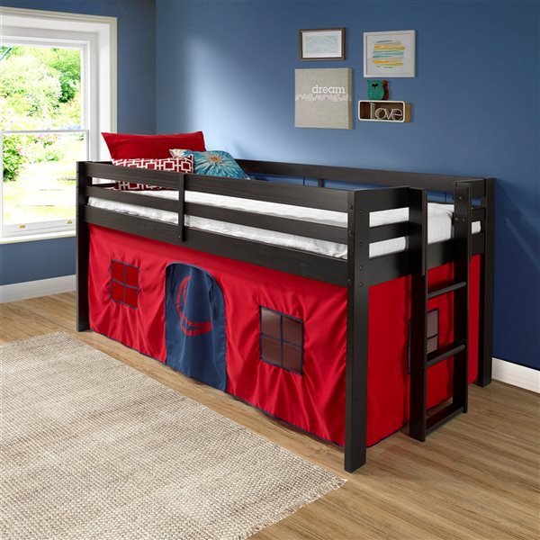 Alaterre Jasper Espresso, Red and Blue Toddler Bed with Tent
