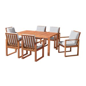 Alaterre Weston Natural Wood Frame Patio Dining Set with Grey Cushions Included - 7-Piece