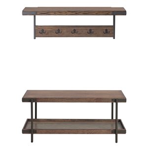 Alaterre Kyra Rustic Brown 5-Hook Hook Rack with Shelf and Bench