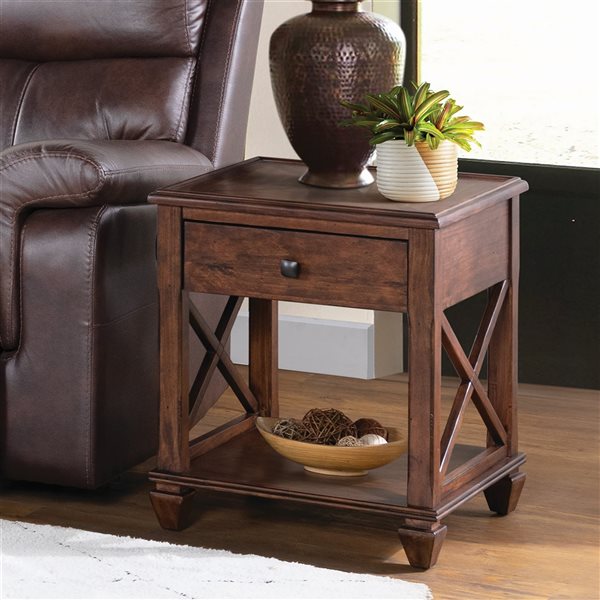 Alaterre Stockbridge Distressed Cherry Wood Square End Table with ...