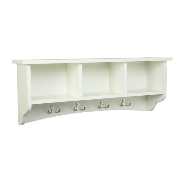 Alaterre Shaker Cottage Ivory 4-Hook Hook Rack with Storage
