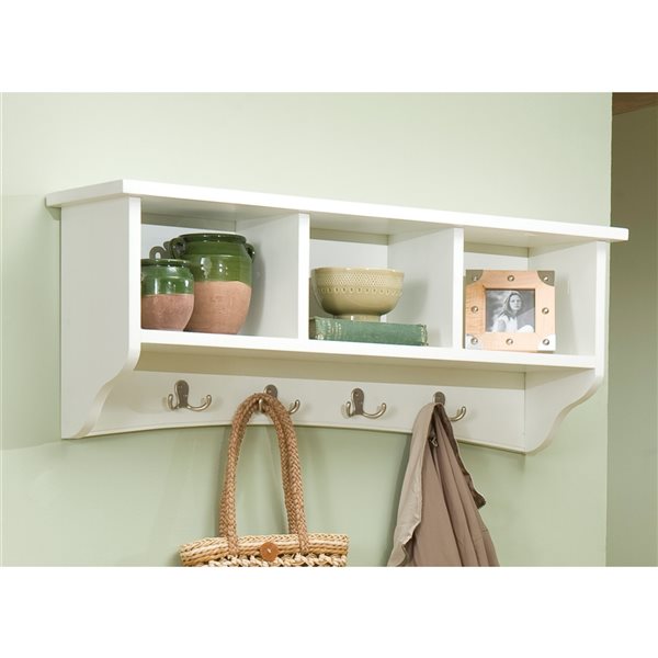 Alaterre Shaker Cottage Ivory 4-Hook Hook Rack with Storage