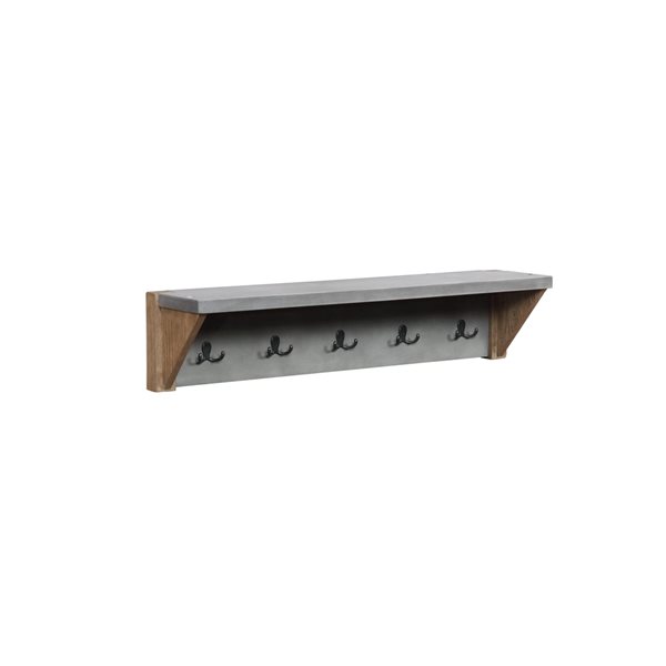 Alaterre Newport Concrete Grey and Brown 5-Hook Hook Rack with Shelf ...