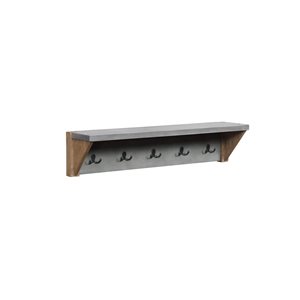 Alaterre Newport Concrete Grey and Brown 5-Hook Hook Rack with Shelf