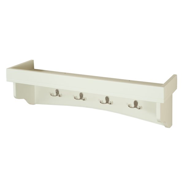 Alaterre Shaker Cottage Ivory 4-Hook Hook Rack with Tray Shelf