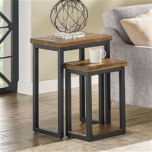 Alaterre Claremont Colonial Brown Acacia Nesting Accent Table Set - 2-Piece