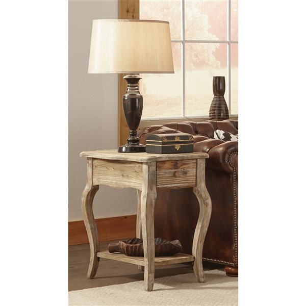 Alaterre Rustic Driftwood Wood Rectangular End Table with Drawer