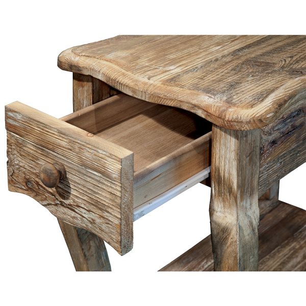 Alaterre Rustic Driftwood Wood Rectangular End Table with Drawer