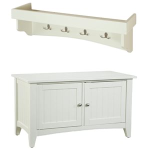 Alaterre Shaker Cottage Ivory 4-Hook Hook Rack with Tray Shelf and Cabinet Bench