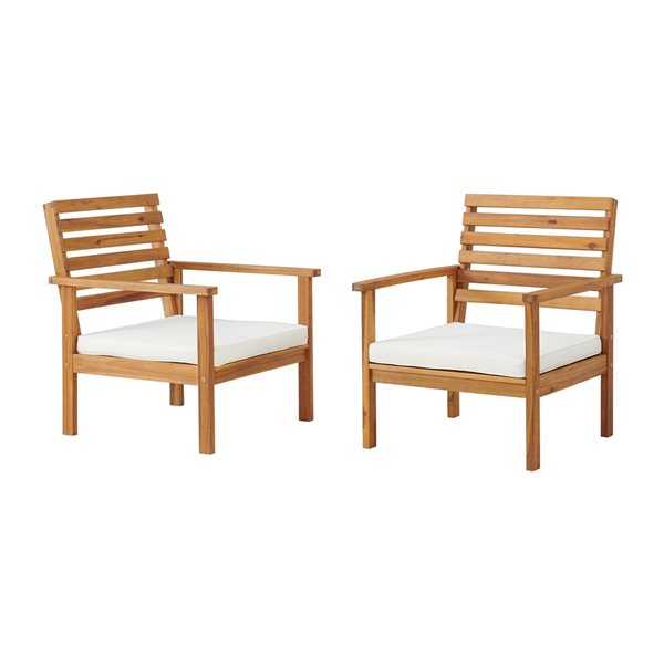 Alaterre Orwell Natural Wood Stationary Conversation Chairs with Off-White Cushioned Seat -  Set of 2