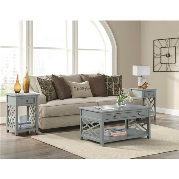 Alaterre Coventry Grey Pine Accent Table Set - 3-Piece