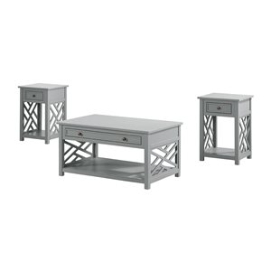 Alaterre Coventry Grey Pine Accent Table Set - 3-Piece