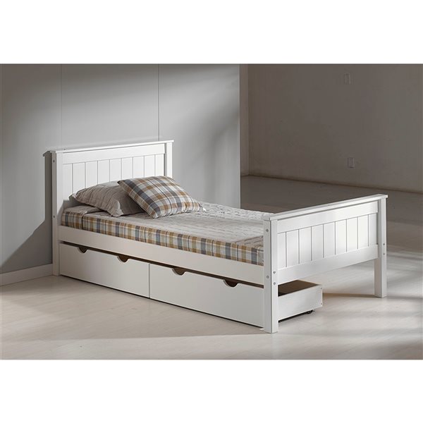 Alaterre Harmony White Twin Platform Bed with Integrated Storage