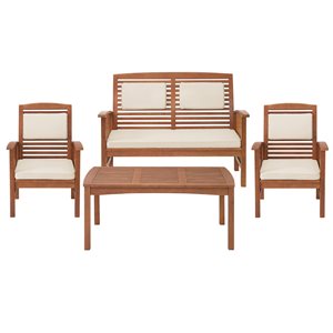 Alaterre Lyndon Wood Frame Patio Conversation Set with Cushions Included - 4-Piece