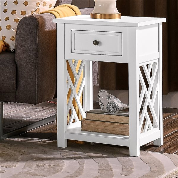 Alaterre Coventry White Wood Square End Table with Drawer